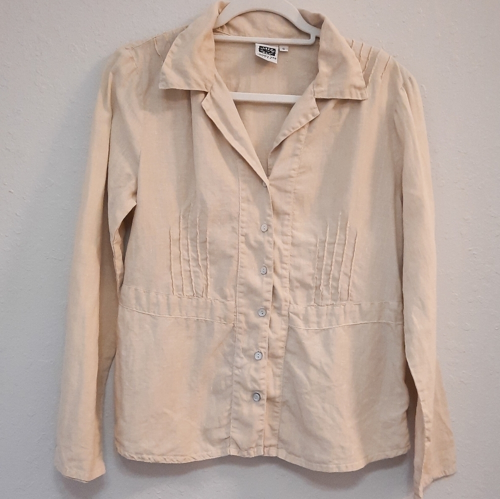 Johnny Was Item Khaki Linen Button Down Top S